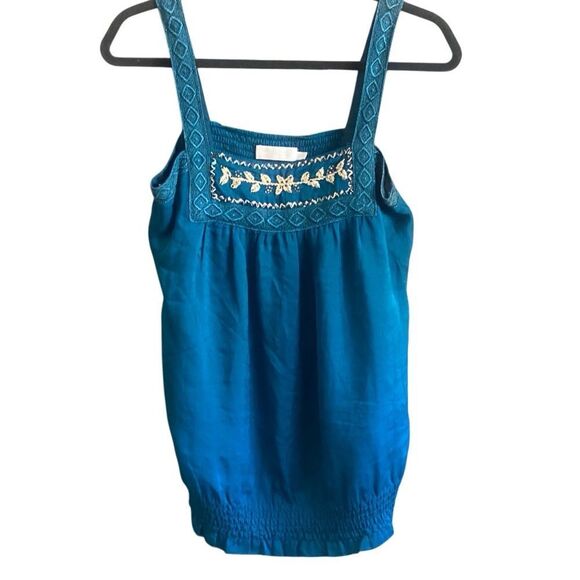MM Couture Teal Embroidered Silk Tank/Top. Size Medium - Picture 2 of 7